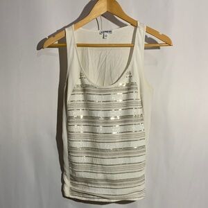 Express Cream Scoop Neck Sequin Stripe Tank